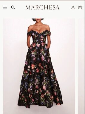 Marchesa Notte Alex Gown Floral Off-Shoulder Maxi Dress US4
